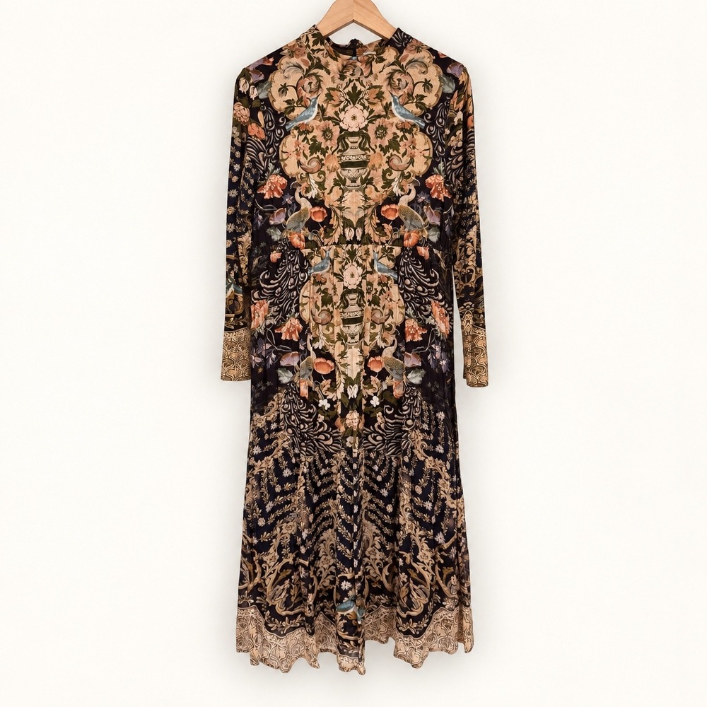 Soft Surroundings MP Kalista Floral Baroque LS Maxi Dress Birds Boho Art Nature